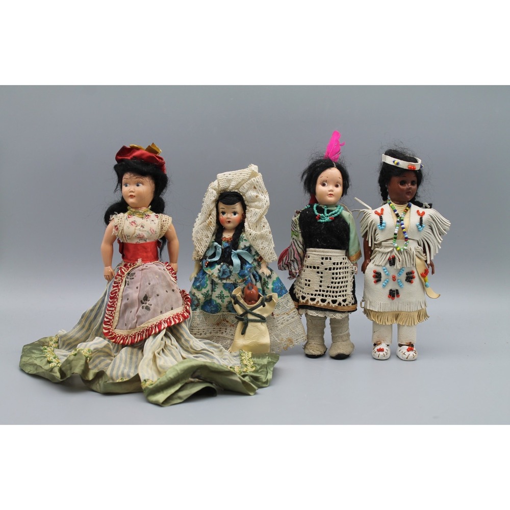 Vintage Doll Lot 8” Assorted International Costume Dolls Native American Baby